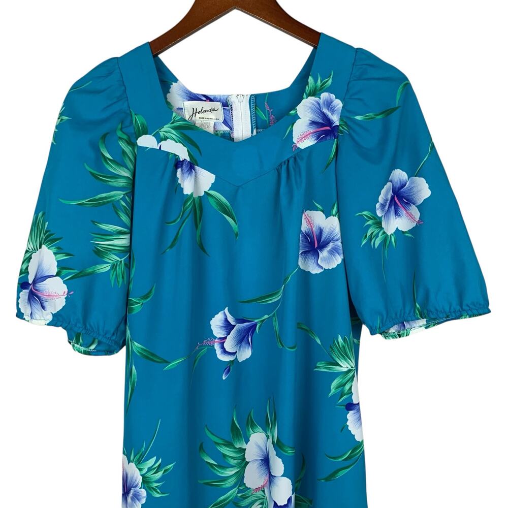 Vintage Helenas Hawaiian Dress Blue Floral Short Sleeve Knee Length Women's S - Picture 2 of 9